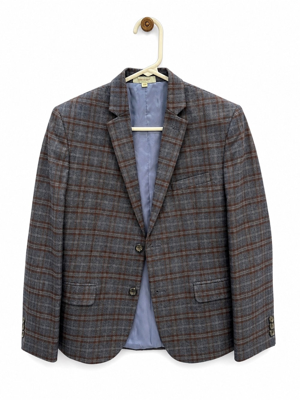 Class Club Boys Gray Plaid Blazer with Brown Windowpane